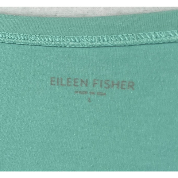 EILEEN FISHER Top L Stretch Organic Cotton Scoop Neck 3/4 Sleeve Green USA - Picture 5 of 13